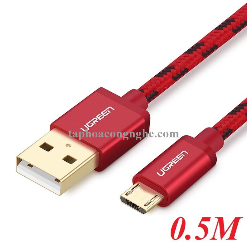 Ugreen 40456 0.5M màu Đỏ Cáp sạc truyền dữ liệu USB 2.0 sang MICRO USB dây bọc lưới US246 30040456